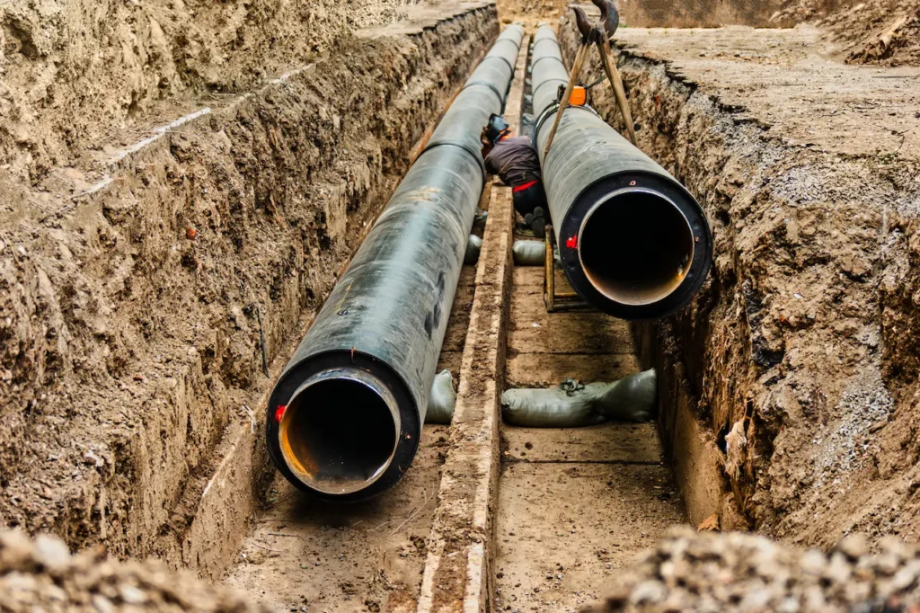 Singletary Plumbing new sewer pipe laid in open trench
