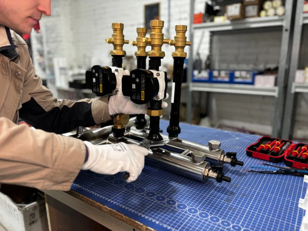 Brass manifold valves on water distribution system